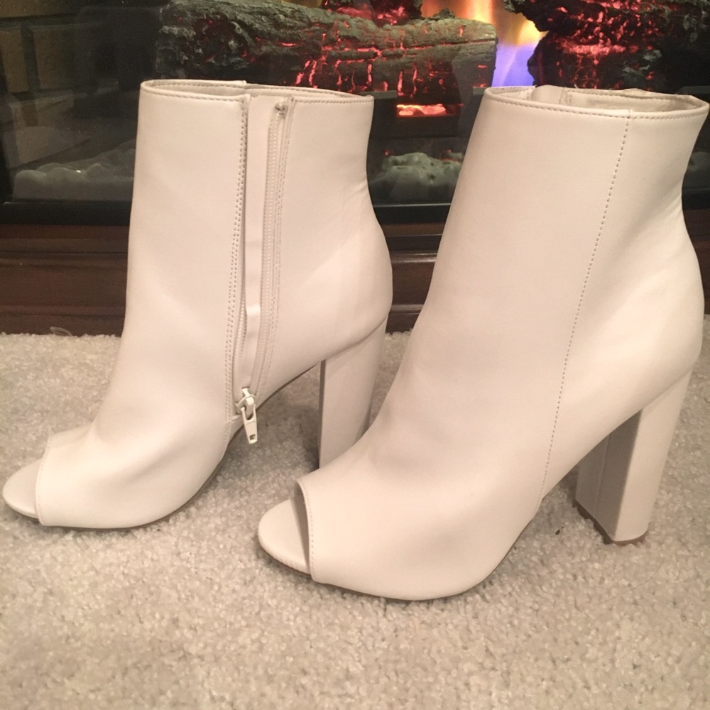 White heeled booties